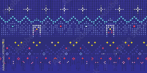 Pixel art landscape depicts a night scene with a small figure