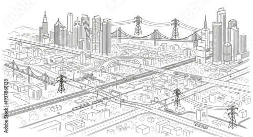 Cityscape with Skyscrapers and Buildings.