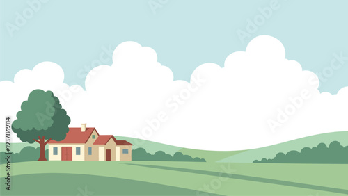 Rural Landscape Illustration for Countryside Living, Agriculture, and Real Estate Marketing