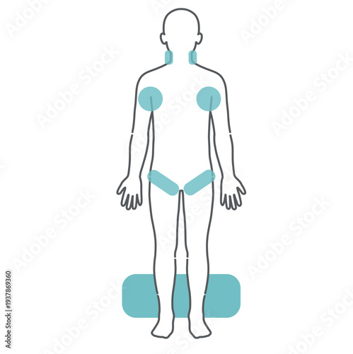熱中症の応急処置で冷やす部位を示した人体図
