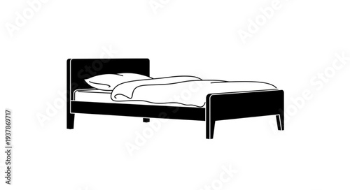 Elegant black bed frame with a comfortable mattress and pillows for restful sleep.