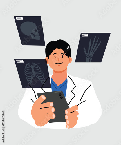 Doctor analyzing various X-rays on a tablet