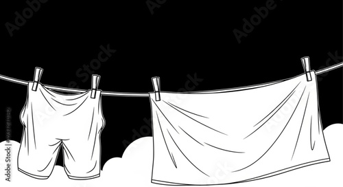 Laundry day - Clothes hanging on a clothesline, drying in the open air.