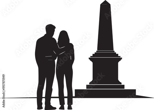 Couple silhouette vector illustration monument love remembrance grief