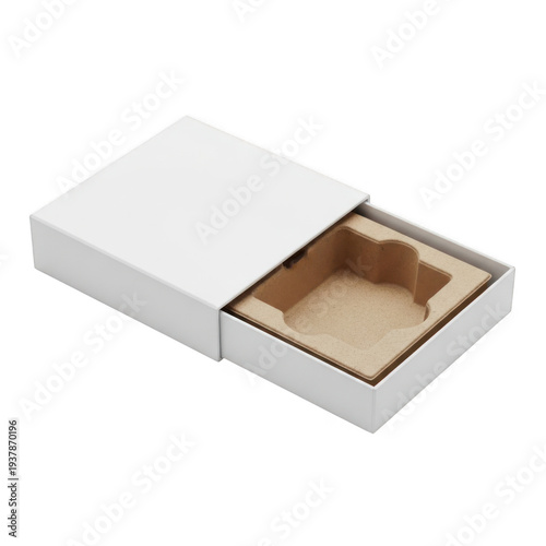 A small white box with a lid containing a piece of chocolate isolated on transparent background