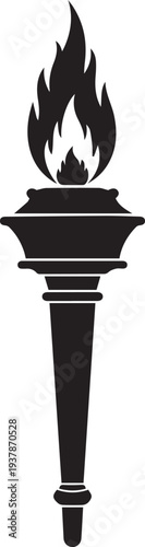 Olympic torch vector silhouette line art illustration with flames for competition or ceremony