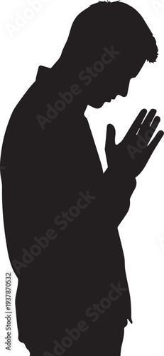 praying man vector silhouette illustration line art showing devotion and spirituality