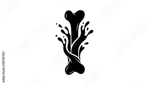 An abstract black bone illustration with swirling liquid splashes, representing growth or transformation in a unique artistic design