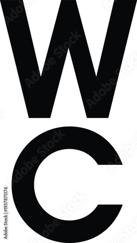 WC Toilet Sign Icon Minimal Black Letters Symbol for Restroom or Bathroom Isolated on White Background Vector Illustration