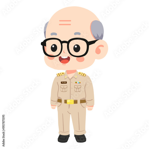 Cartoon of Elderly Man in Uniform