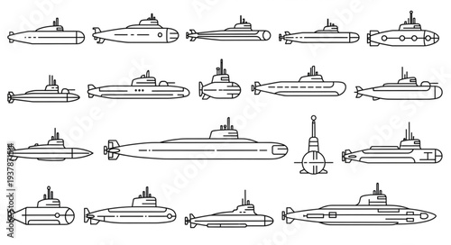 Collection of Submarine Silhouettes Illustration.