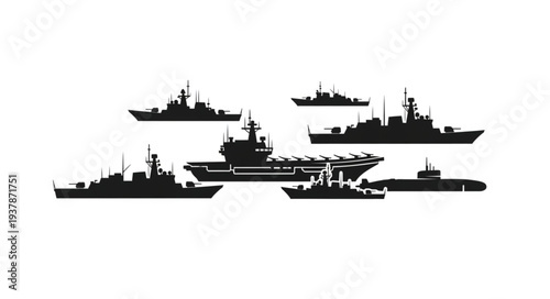 Collection of Naval Ships Silhouettes.