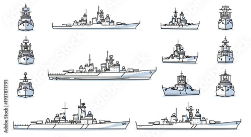Collection of Naval Warship Illustrations.