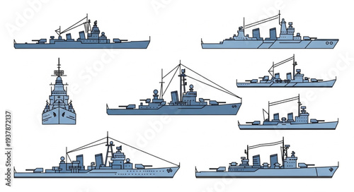 Collection of Naval Warships and Lighthouse.