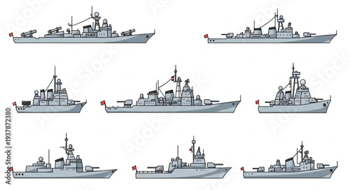 Collection of Naval Warships Illustration.