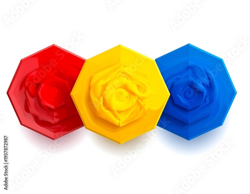A colorful arrangement of three hexagonal shapes