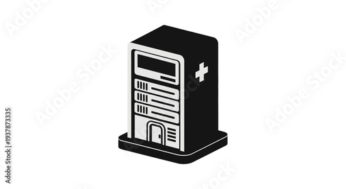 Healthcare hospital building icon with cross symbol, medical facility symbol