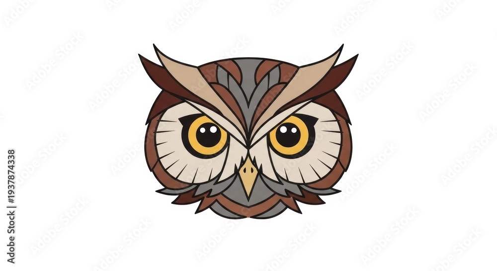 Obraz premium Stylized Owl Face Illustration - Wise Bird Portrait, Geometric Design