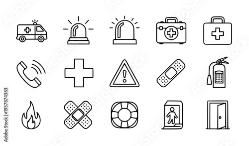 Emergency and first aid line art icons vector set editable stroke