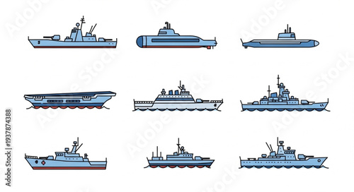 Collection of Various Navy Ships Illustrations.