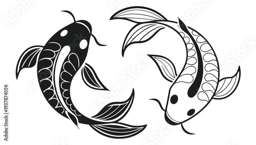Vector illustration of Harmonious Yin Yang Style Koi Fish Symbol Asian Culture Balance Vector Art