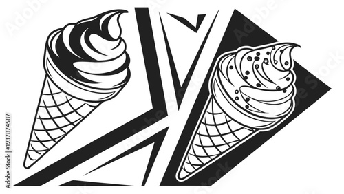 Vector illustration of Delicious Soft Serve Ice Cream Cones with Sprinkles Summer Treat Vector Art