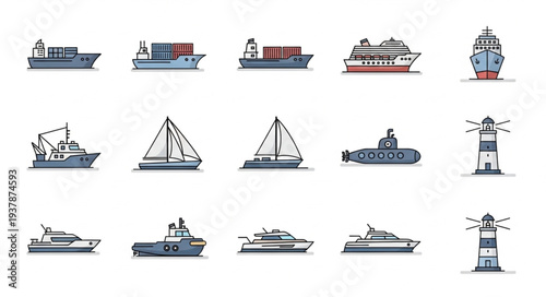 Collection of Various Watercraft Illustrations.