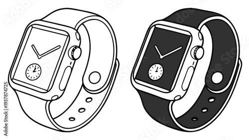Vector illustration of Modern Wearable Smartwatches Outline and Solid Technology Icons Set Vector