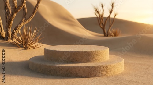 Desert Sand Podium Background for Organic Skincare Branding