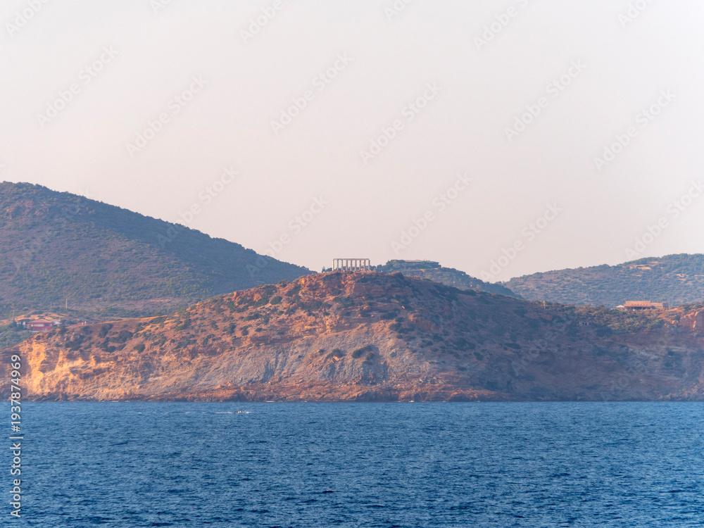 Fototapeta premium Sea view of the Temple of Poseidon at Cape Sounion in Greece