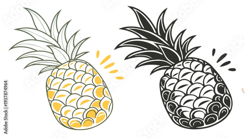 Vector illustration of Vibrant and Silhouette Pineapple Icons Set for Tropical Fruit or Summer Design Elements