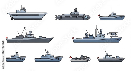 Collection of Various Naval Ships Illustrated.