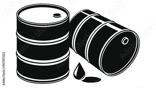 Vector illustration of Black Oil Barrels and Petroleum Drop - Energy Industry and Crisis Concept