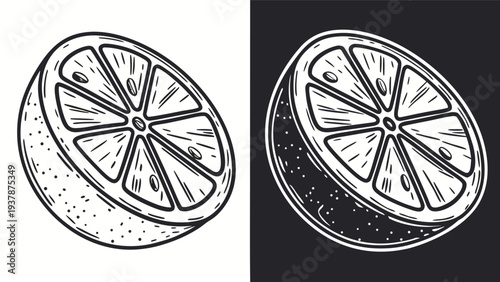 Vector illustration of Vintage Engraving Style Half Orange or Lemon Citrus Fruit Illustration for Healthy Food Design