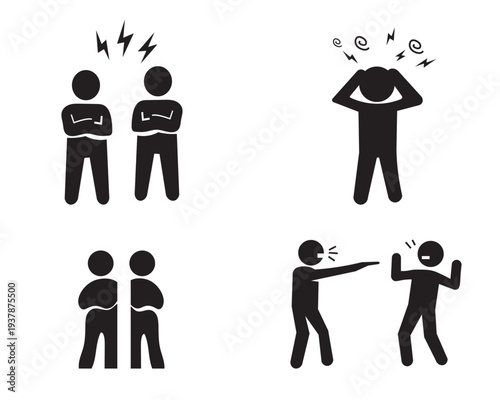 Stick figures depicting various conflict and stress scenarios