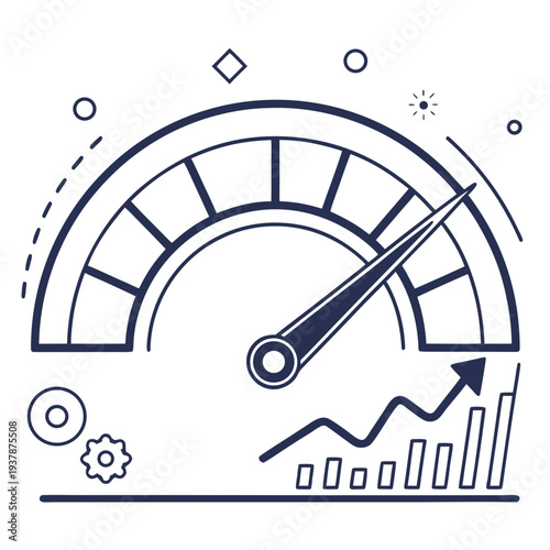 3D illustration of a speedometer and fuel gauge concept featuring a clock dial and red arrow symbol to represent business time management and speed