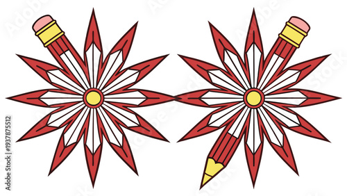Vector illustration of Creative Red Pencil Flower Illustration for Education and Art Supplies Design