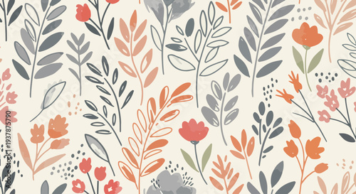 Playful flower pattern with scattered blooms and organic shapes