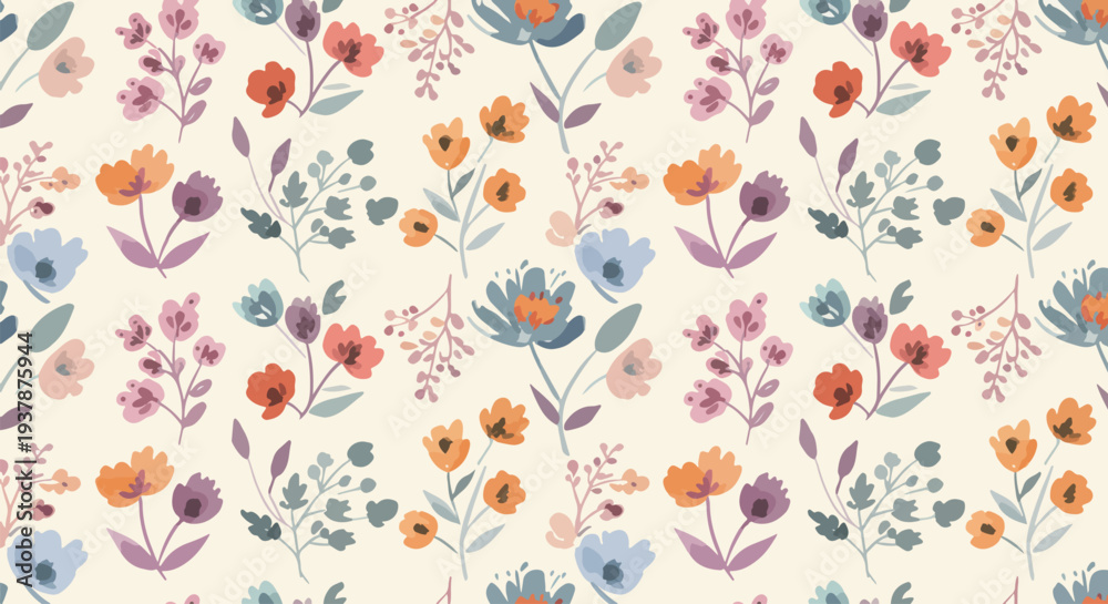 Fototapeta premium Vibrant yet gentle floral pattern with a balanced and cohesive layout