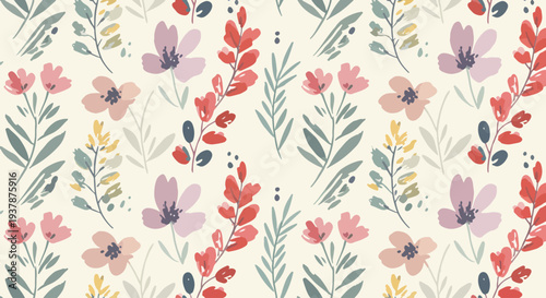 Whimsical floral print with playful shapes and pastel color combinations