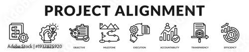 Project alignment banner delivering structured coordination and goal driven execution excellence in Lineal Icon Style