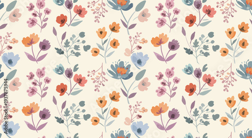 Vibrant yet gentle floral pattern with a balanced and cohesive layout