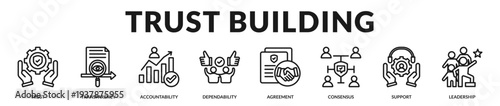 Trust building banner focused on dependable leadership and transparent collaborative systems in Lineal Icon Style