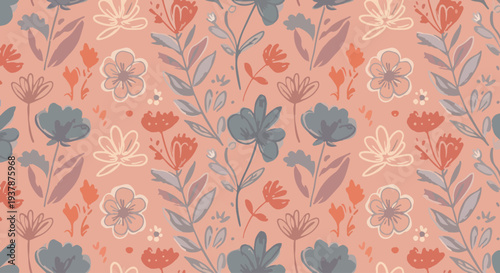 Cheerful floral motif with bright accents and soft background tones