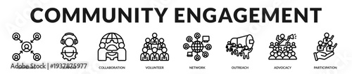 Community engagement banner highlighting active participation and collaborative social impact initiatives in Lineal Icon Style