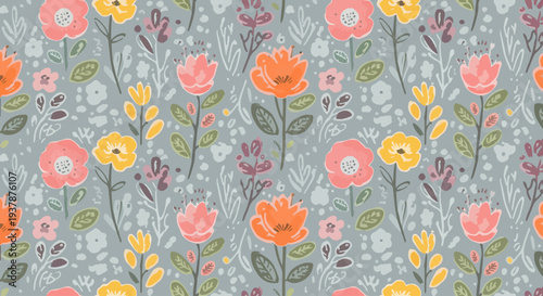 Whimsical flower illustration with watercolor textures and scattered botanical elements