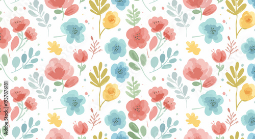 Contemporary floral artwork with balanced spacing and harmonious pastel colors across the entire pattern