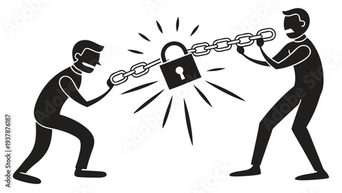Vector illustration of Two People Breaking Chains and Padlock Symbolizing Freedom