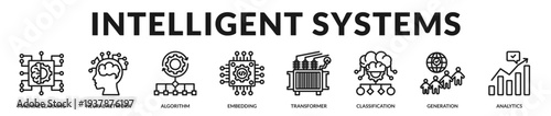 Intelligent systems banner emphasizing adaptive algorithms and scalable computational intelligence solutions in Lineal Icon Style