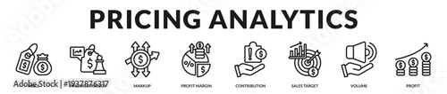 Pricing analytics banner delivering data driven valuation and strategic revenue positioning in Lineal Icon Style